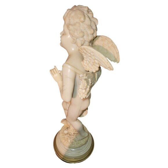 Antique Cupid Sculpture Resin Faux Ivory Resin 20" Tall Mid-Century Modern - Picture 4 of 15